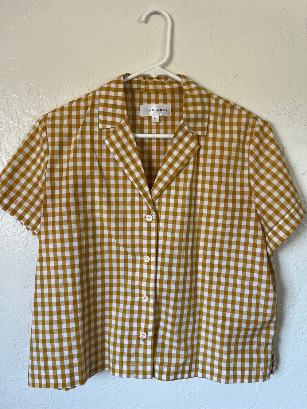 Tradlands 100% cotton Mustard/gold and White Gingham Short Sleeve Button Shirt